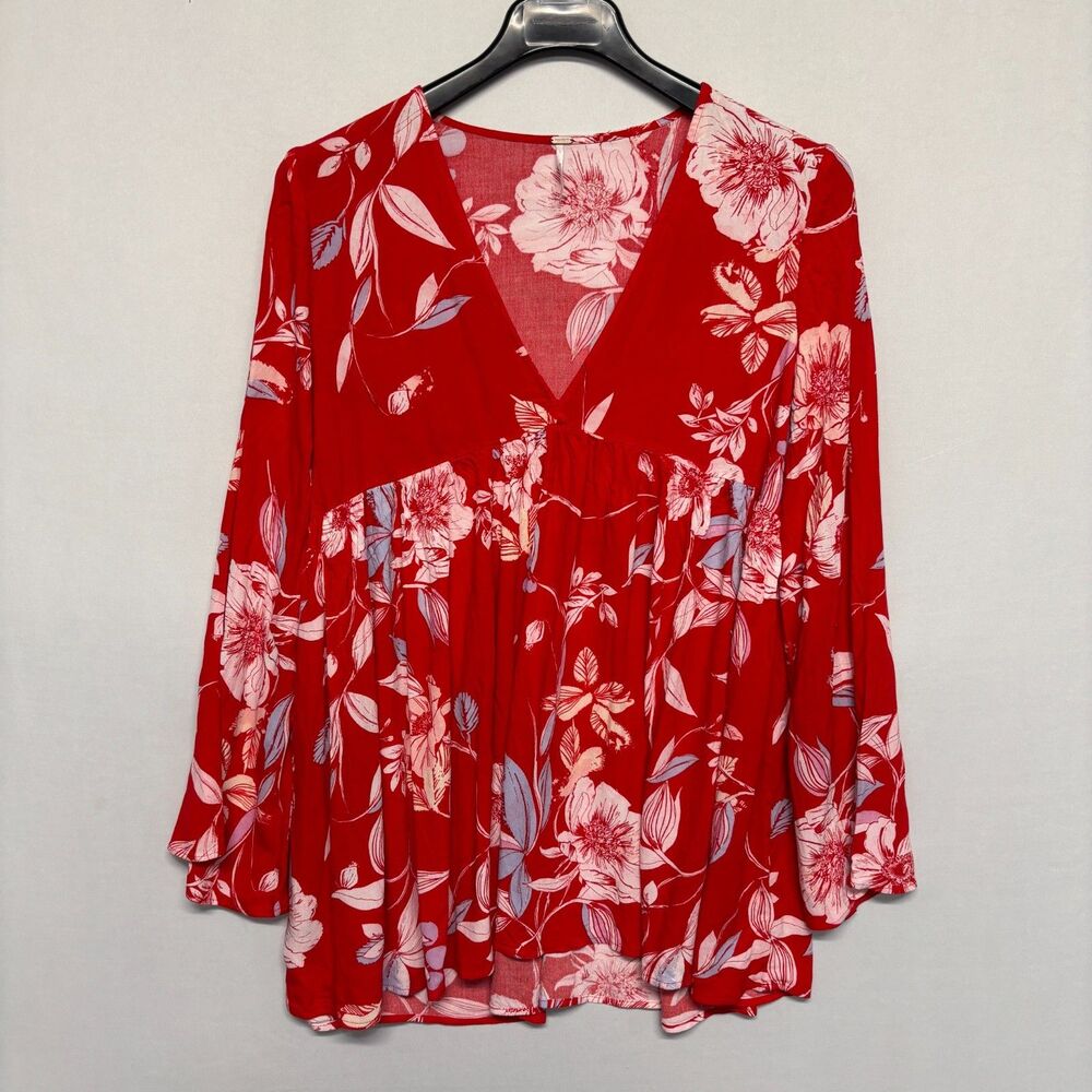 Free People Women Bella Long Sleeve Floral Blouse Top Shirt Size Large D128 -22